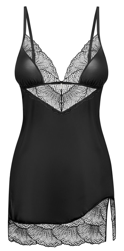 Schwarzes Set Lobellis mit figurbetonendem Negligé und String von Obsessive – Ansicht 7