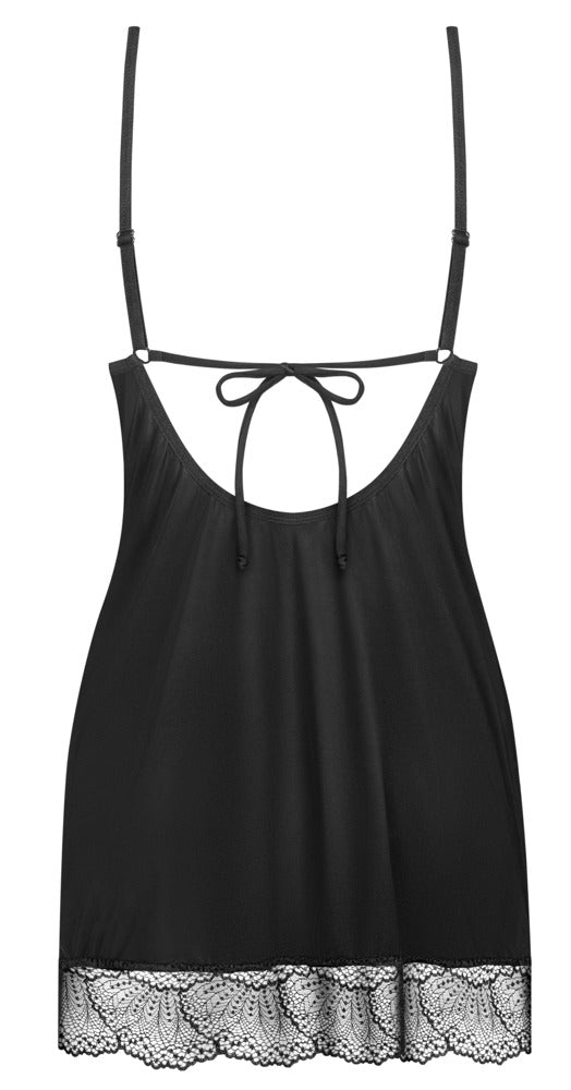 Schwarzes Set Lobellis mit figurbetonendem Negligé und String von Obsessive – Ansicht 8