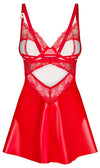 Rotes Set Aliosa mit kurzem Negligé und String im Glanz-Look von Obsessive – Ansicht 6