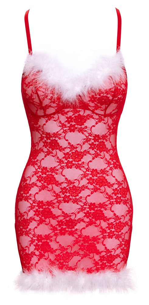 Rotes verführerisches Negligé mit weichem Federbesatz von Cottelli LINGERIE – Ansicht 6