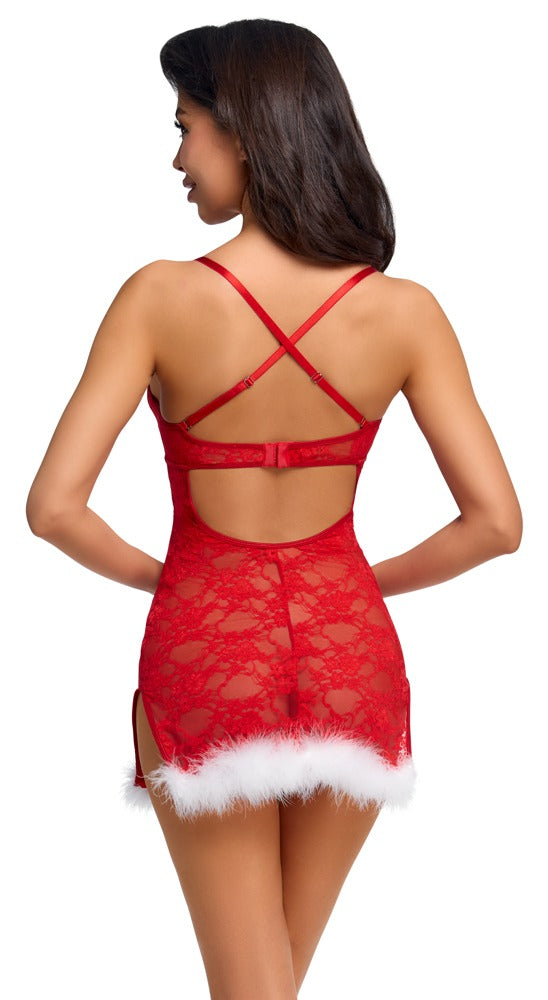 Rotes verführerisches Negligé mit weichem Federbesatz von Cottelli LINGERIE – Ansicht 5