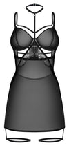 Schwarzes figurbetontes Negligé Arrowel aus Powernet mit Spitze von Obsessive – Ansicht 3