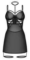 Schwarzes figurbetontes Negligé Arrowel aus Powernet mit Spitze von Obsessive – Ansicht 4