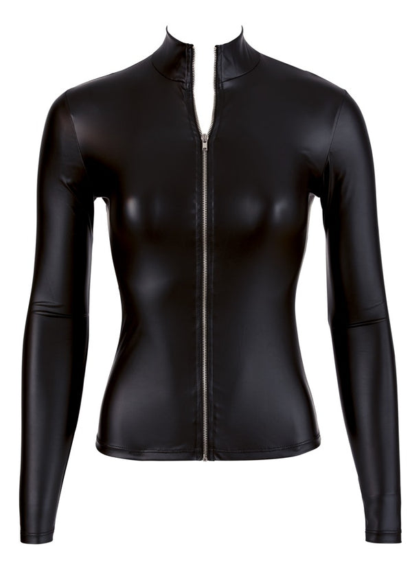 Schwarzes hautenges Top im Mattlook mit Stehkragen und langen Armen von Cottelli PARTY – Ansicht 5