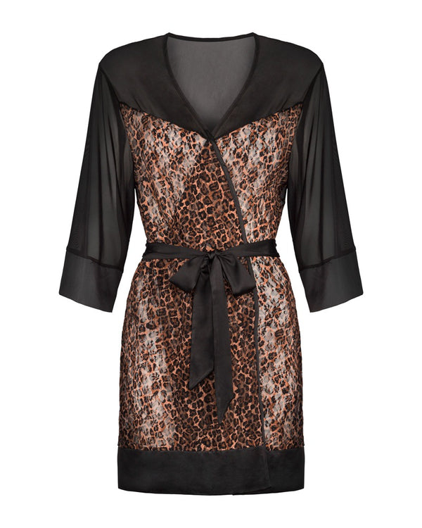Schwarzer Kimono Allunes mit semitransparentem Leoprint von Obsessive – Ansicht 3