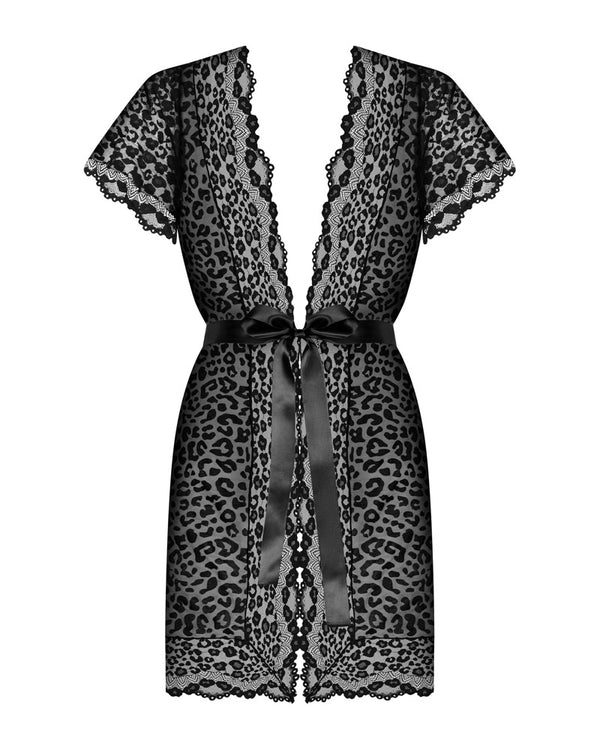 Tiefschwarzes Giully Peignoir mit Leopardenmuster von Obsessive – Ansicht 3