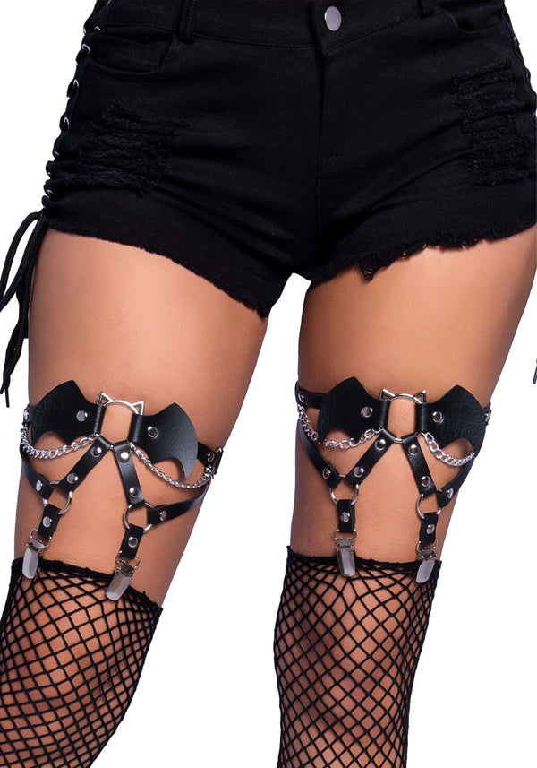 Fledermaus Strumpfhalter mit O-Ring Nieten Verzierung Gothic Style | Leg Avenue