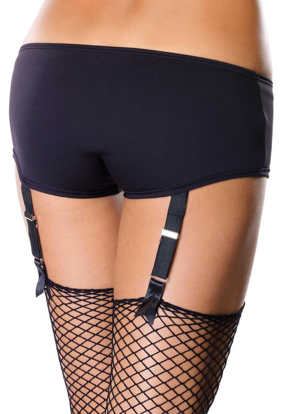 Schwarze elegante Garter Boyshort mit zarter Satin Schleife von Leg Avenue
