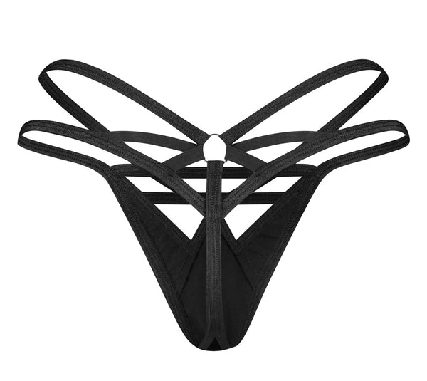 Schwarzer glänzender Lack-String Keira Lise in Riemen-Optik von Obsessive – Ansicht 6