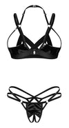 Schwarzes Ouvert-Set Keira Lise mit busenfreiem Hebe-BH und String im Lack-Style von Obsessive – Ansicht 7