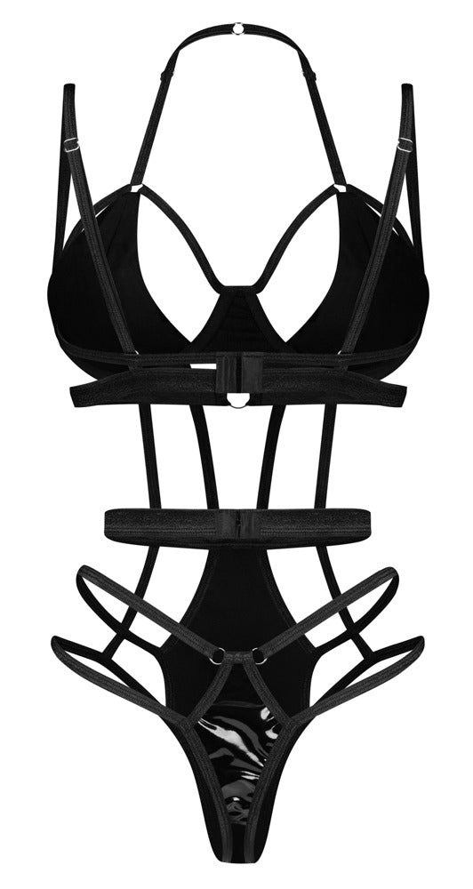 Schwarzer Stringbody Keira Lise in Riemen-Optik mit dekorativen Details von Obsessive – Ansicht 4