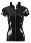 Schwarzes taillaiertes Latex-Shirt mit Front-Reißverschluss von Late X – Ansicht 7