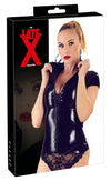 Schwarzes taillaiertes Latex-Shirt mit Front-Reißverschluss von Late X