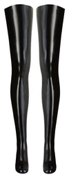 Schwarze oberschenkellange Strümpfe aus glänzendem Latex von Late X – Ansicht 5