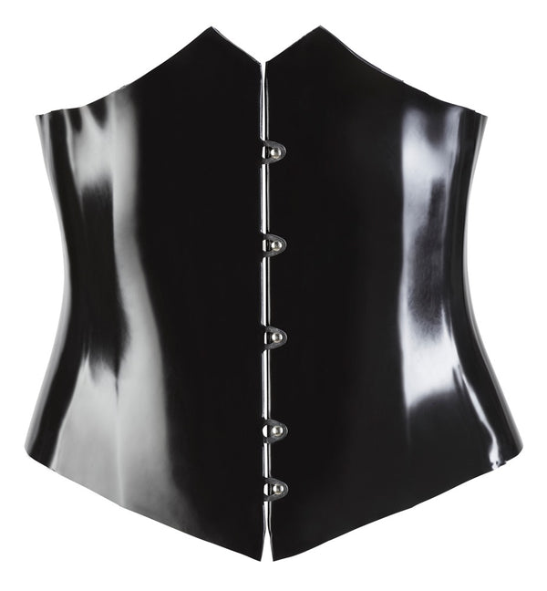 Schwarzes Latex-Mieder mit Formstäbchen, Schnellverschluss und Schnürung von Late X – Ansicht 7