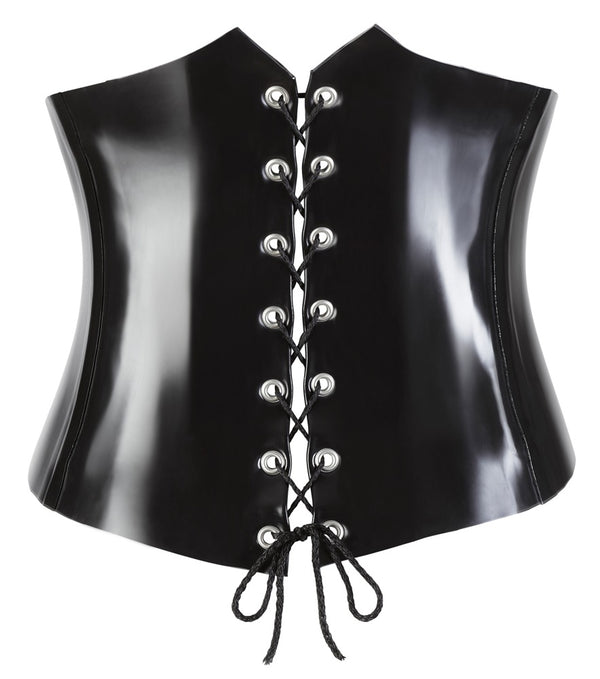 Schwarzes Latex-Mieder mit Formstäbchen, Schnellverschluss und Schnürung von Late X – Ansicht 8