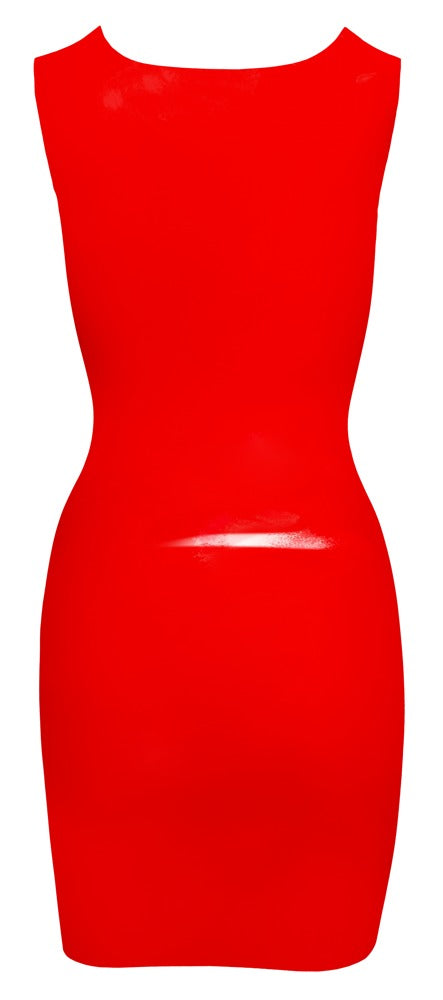 Rotes ärmelloses Latex-Minikleid mit rundem Ausschnitt von Late X – Ansicht 6