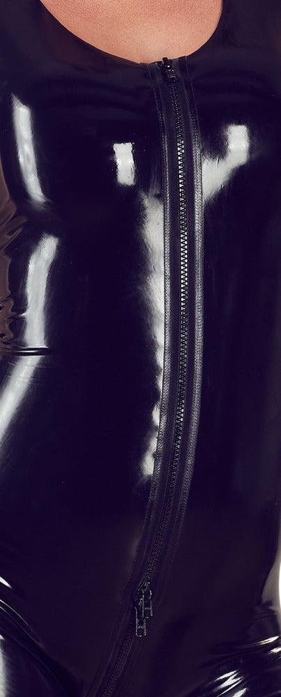 Schwarzer ärmelloser Latex-Catsuit ohne Fuß mit 3-Wege-Reißverschluss von Late X – Ansicht 5