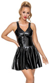 Schwarzes tailliertes Latex-Minikleid mit schmalen Trägern und Swing-Rock von Late X – Ansicht 2