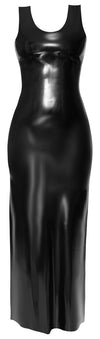 Schwarzes tailliertes Latex-Kleid in Maxi-Länge mit schmalen Trägern von Late X – Ansicht 6
