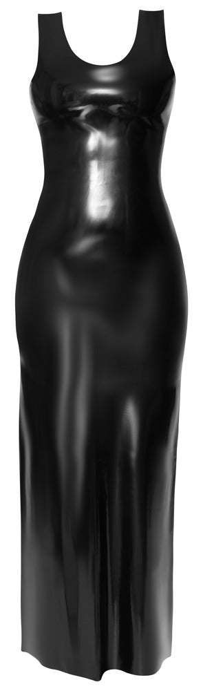 Schwarzes tailliertes Latex-Kleid in Maxi-Länge mit schmalen Trägern von Late X – Ansicht 6
