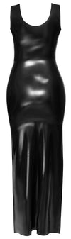 Schwarzes tailliertes Latex-Kleid in Maxi-Länge mit schmalen Trägern von Late X – Ansicht 7