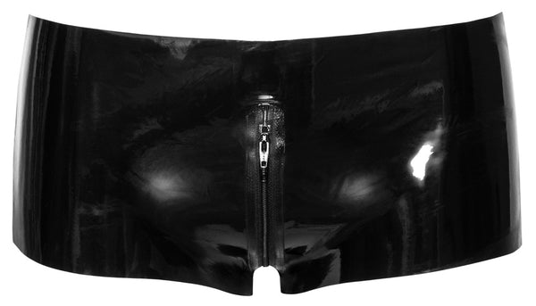 Schwarze Latex-Hotpants mit Reißverschluss von Late X – Ansicht 7