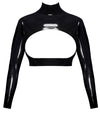 Schwarzes bauchfreies Latex-Shirt mit Cut-out, Stehkragen und langen Ärmeln von Late X – Ansicht 5