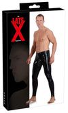 Schwarze hautenge Latex-Leggings mit Penis-Hoden-Hülle von Late X
