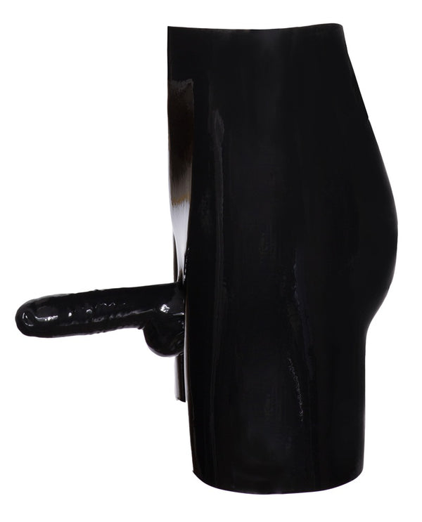 Schwarze enge Latex-Pants mit Penis-Hoden-Hülle und Analkondom von Late X – Ansicht 7