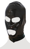Schwarze Latex-Kopfmaske mit Öffnungen für Mund und Augen von Late X – Ansicht 5
