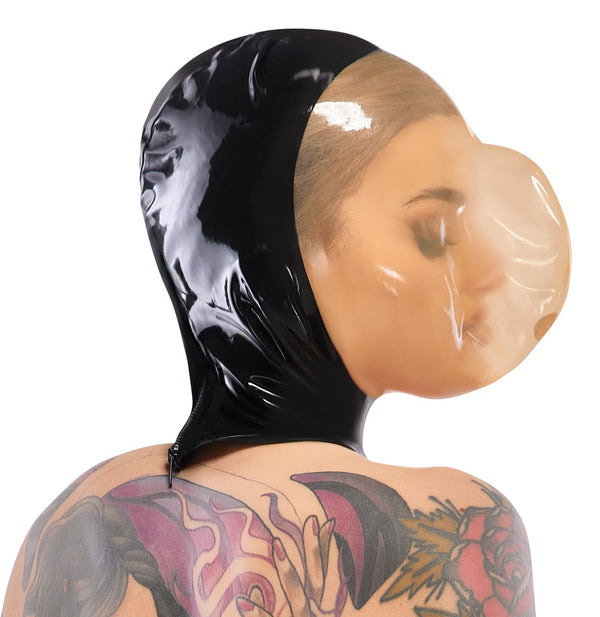 Schwarze Latex-Vakuum-Maske mit erweitertem Gesichtsfeld und Atemloch von Late X – Ansicht 4