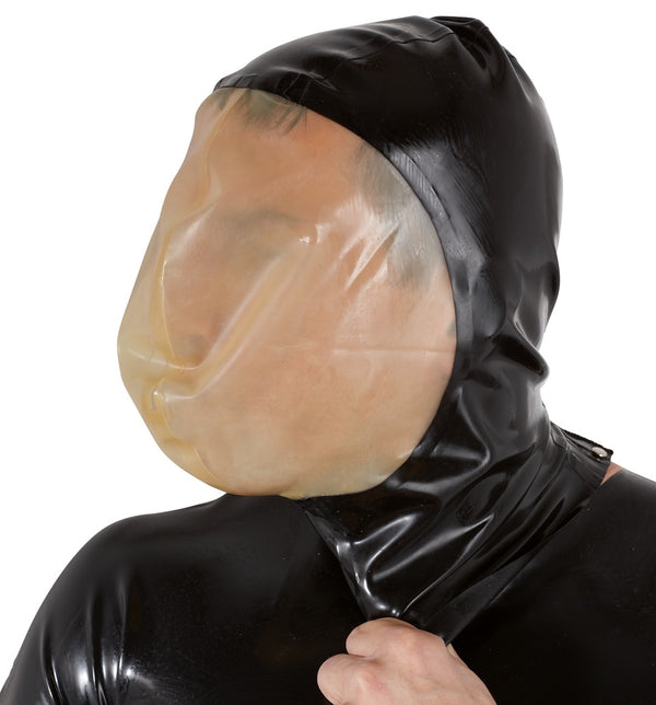 Schwarze Latex-Vakuum-Maske mit erweitertem Gesichtsfeld und Atemloch von Late X – Ansicht 5