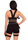 Schwarzes verführerisches Utility Body Harness mit Strumpfhaltern und Taschen von Leg Avenue – Ansicht 3