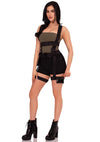 Schwarzes verführerisches Utility Body Harness mit Strumpfhaltern und Taschen von Leg Avenue – Ansicht 2