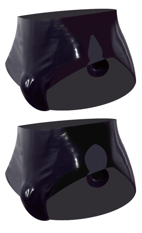 Schwarzer taillenhoher Latex-Slip mit aufpumpbarem Anal-Plug von Late X – Ansicht 4