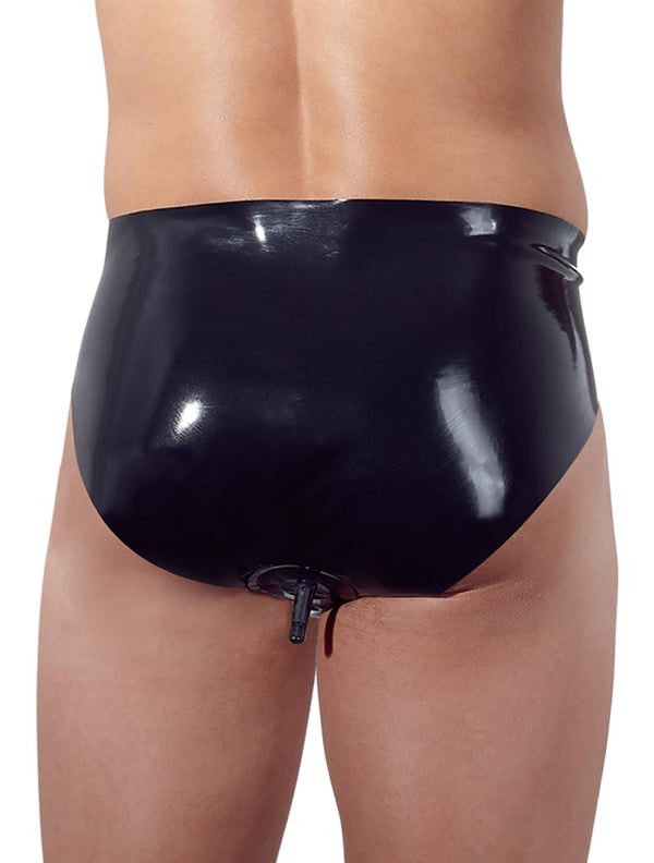 Schwarzer taillenhoher Latex-Slip mit aufpumpbarem Anal-Plug von Late X – Ansicht 5