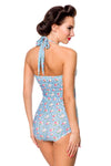 Vintage Badeanzug blau kariert mit Rosenmuster | Belsira SALE