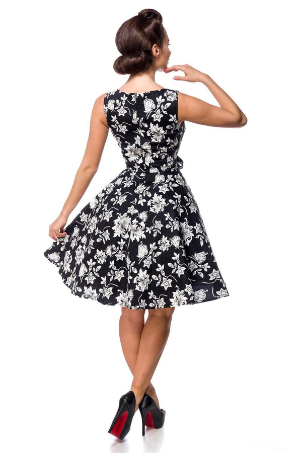 Kleid mit Blumen Muster Schwarz Weiß 50308 | Belsira