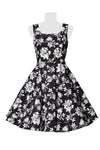 Kleid mit Blumen Muster Schwarz Weiß 50308 | Belsira