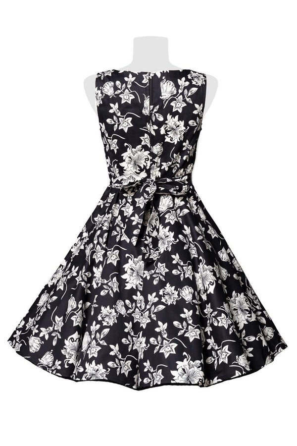 Kleid mit Blumen Muster Schwarz Weiß 50308 | Belsira