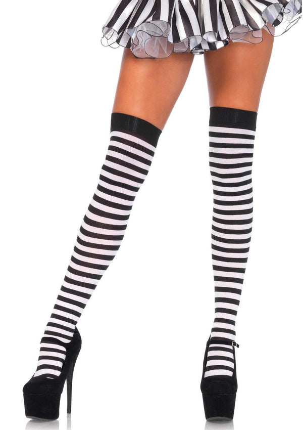Schwarz weißes gewagtes Capri Beinkleid mit auffälligem vertikalen Streifenmuster von Leg Avenue