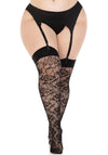 Netzstrümpfe mit Rosendesign - Halterlose Strümpfe mit floralem Muster Queen Size | Leg Avenue
