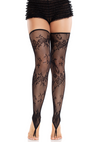 Schwarze sündige halterlose Netzstrümpfe mit elegantem floralem Spitzenmuster von Leg Avenue – Ansicht 2