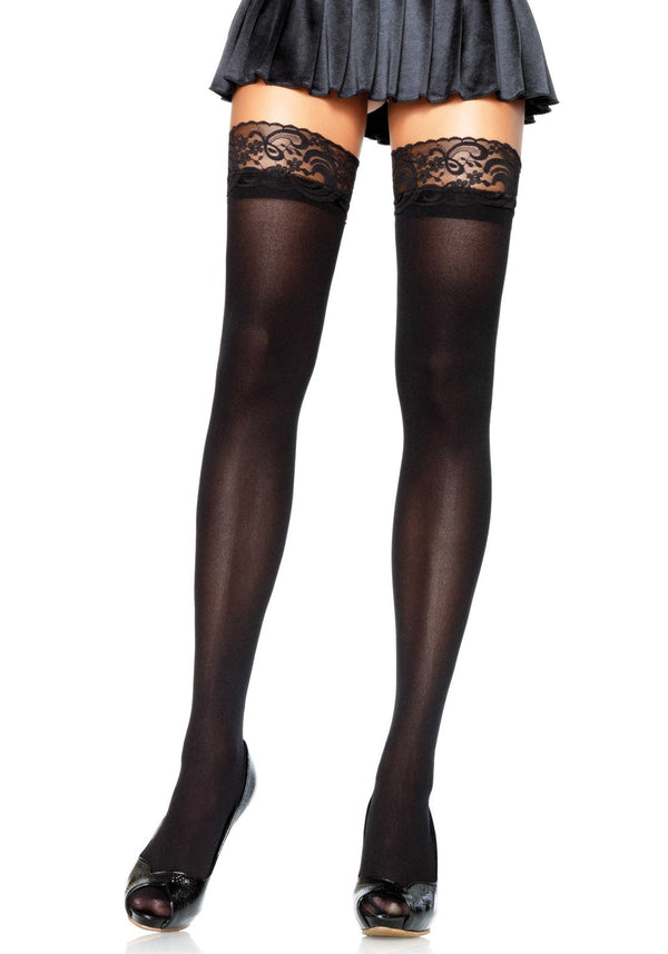 Halterlose Strümpfe mit eleganter Spitzenborte - Overknees in Schwarz | Leg Avenue