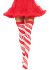 Rot-weiß gestreifte Overknee Strümpfe im Zuckerstangen Design | Leg Avenue