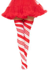 Rot-weiß gestreifte Overknee Strümpfe im Zuckerstangen Design | Leg Avenue