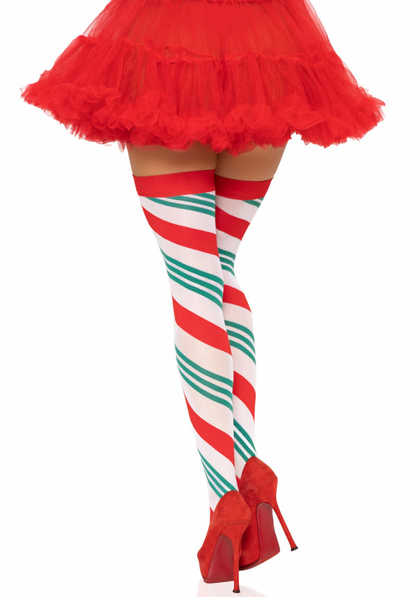 Festliche Schleifchen-Overknees mit Strumpfhalter-Look in Rot-Weiß | Leg Avenue
