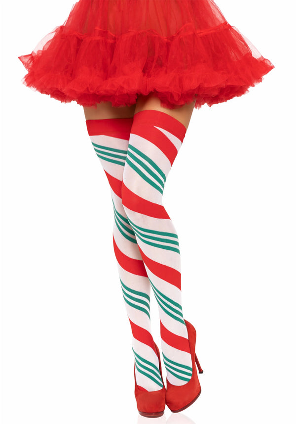 Festliche Schleifchen-Overknees mit Strumpfhalter-Look in Rot-Weiß | Leg Avenue