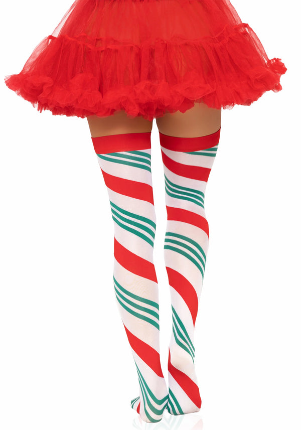 Festliche Schleifchen-Overknees mit Strumpfhalter-Look in Rot-Weiß | Leg Avenue